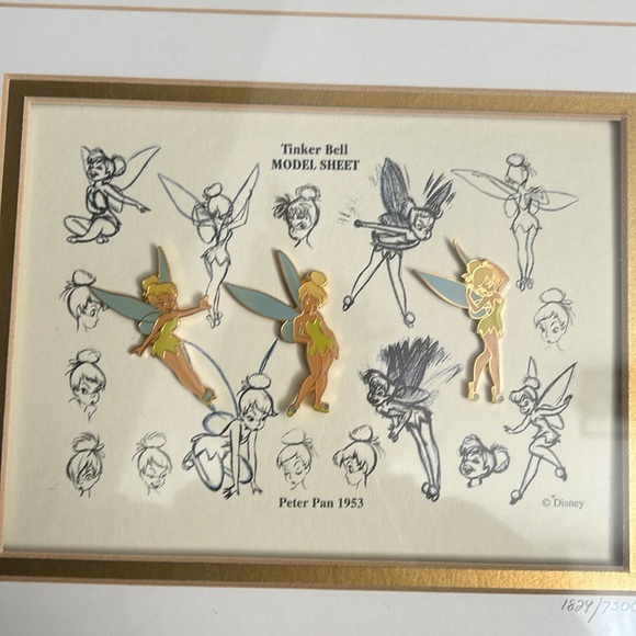 Framed Disney Tinkerbell Model Sheet Limited Edition Pin Set w/ COA #1824/7500 - Picture 2 of 8